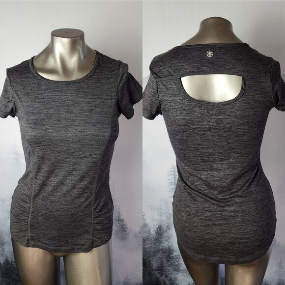 Gaiam Ruched Key Hole Activewear Yoga Short Sleeve Top | Women's XS - Picture 1 of 13